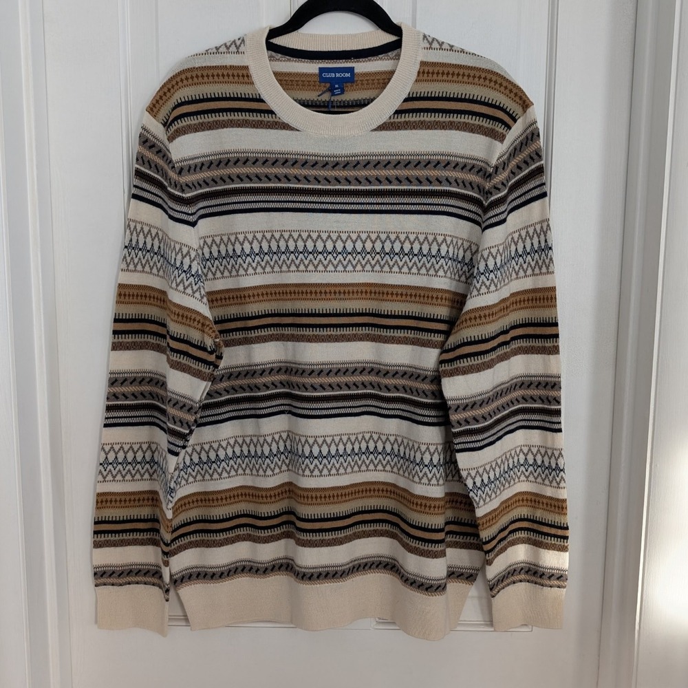 Club Room Mens‎ Merino Wool Blend Sweater EXTRA LARGE Fair Isle Nordic Grandpa